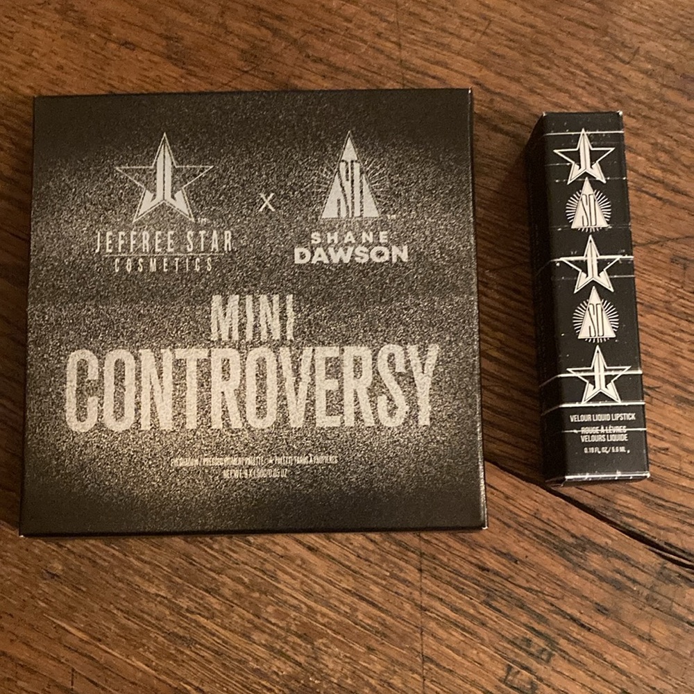 Jeffree Star Mini Controversy Eye Shadow Pallette/Velour Liquid Lipstick Bundle